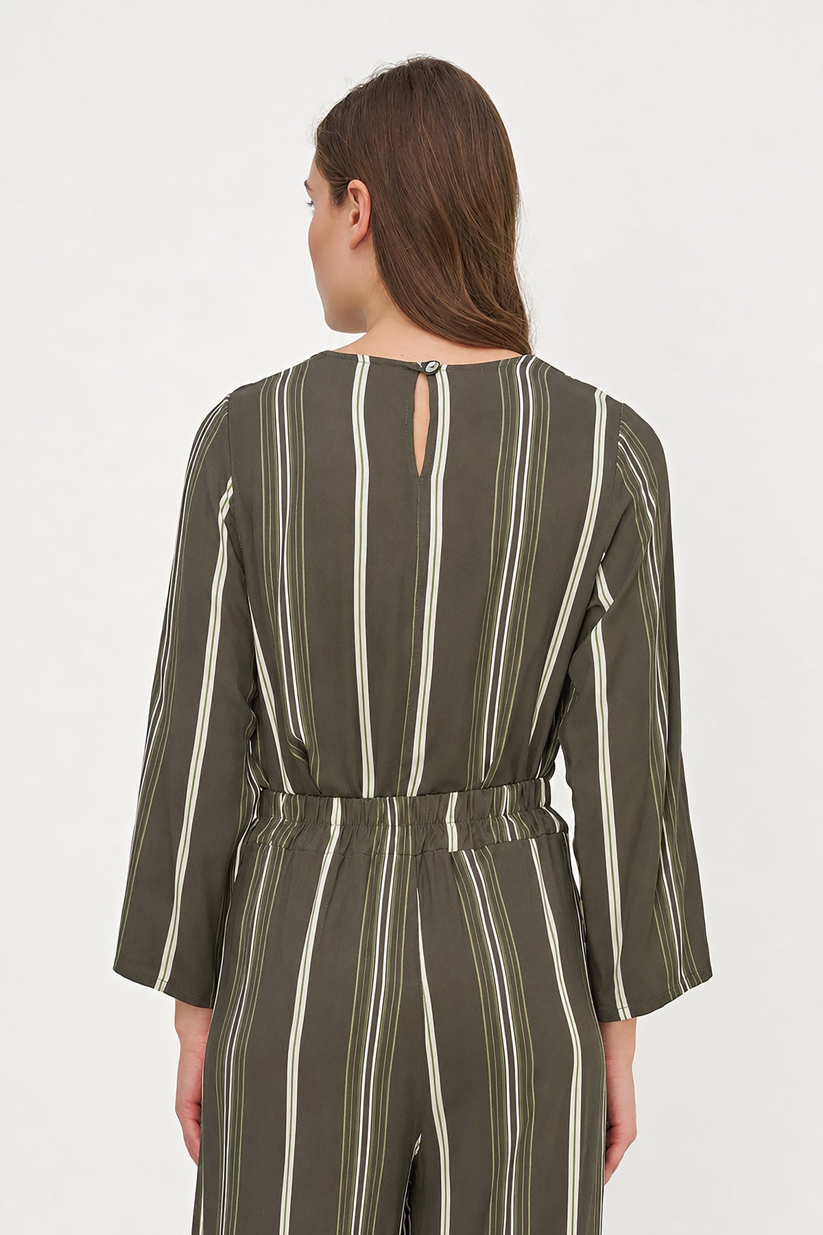 Women's Printed Woven Top with Long Sleeves & Chest Cutout Detail