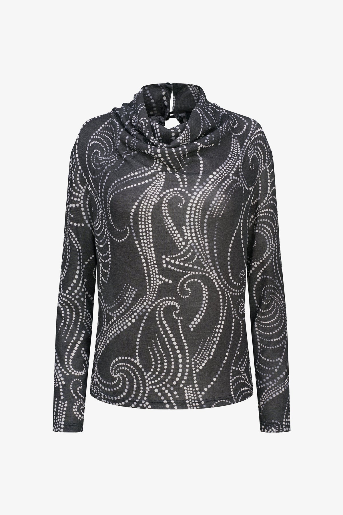 Women's Printed Knit Cowl-Neck Top with Long Sleeves