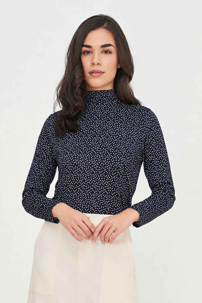 Women's Soft Printed Knit Top, Long Sleeves & Tie-Back Scarf Collar