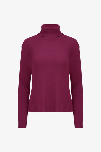 Women's Classic Rib-Knit Turtleneck Top with Long Sleeves