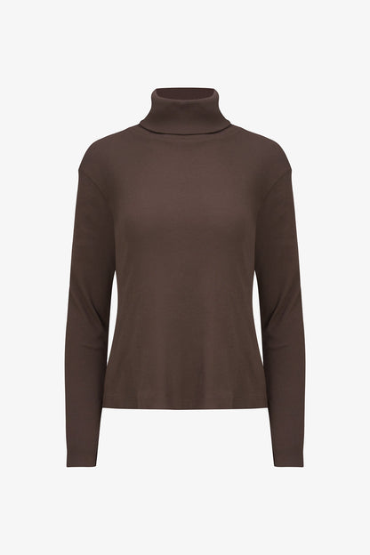 Women's Classic Rib-Knit Turtleneck Top with Long Sleeves