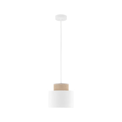 DUO White Linen & Jute Cylinder Pendant Light for Kitchen Island & Dining