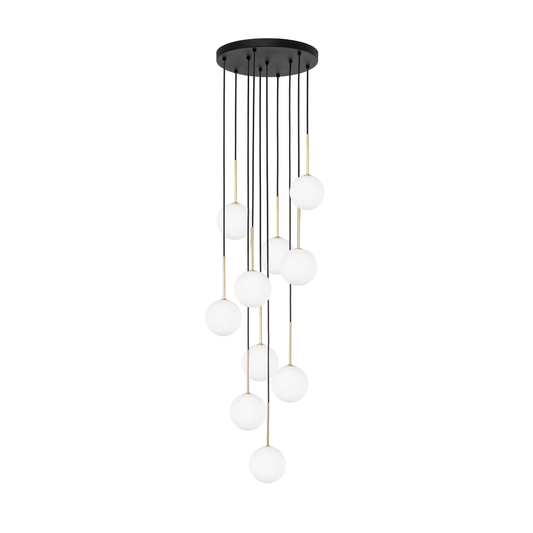 NILOS 10-Light Gold & Glass Cascade Chandelier for Stairwell & Entryway