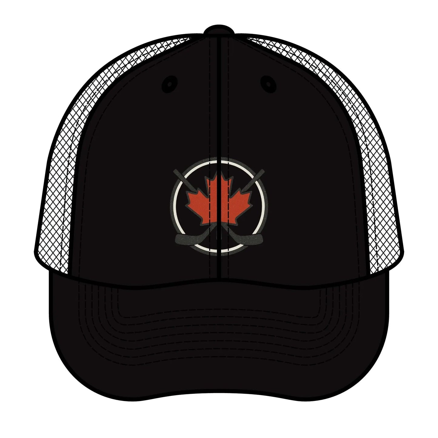 Maple Stick Hockey Hat Canadian Maple Leaf Cap with Crossed Hockey Sticks - Premium Snapback Trucker Hat - Canada Pride Baseball Cap