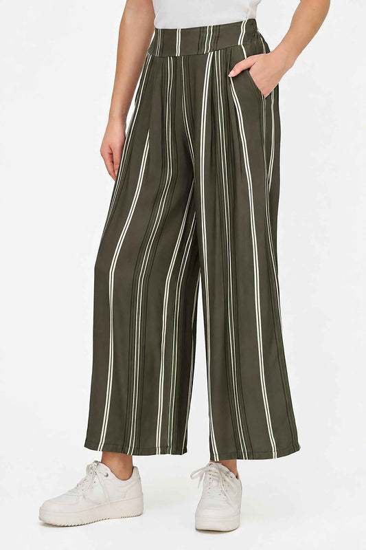 Women's Printed Woven Wide-Leg Pull-On Pants with Side Pockets