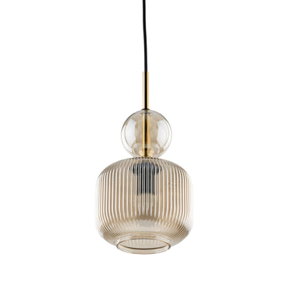 SOPHIA Green & Cognac Ribbed Glass Mini Pendant for Kitchen Island