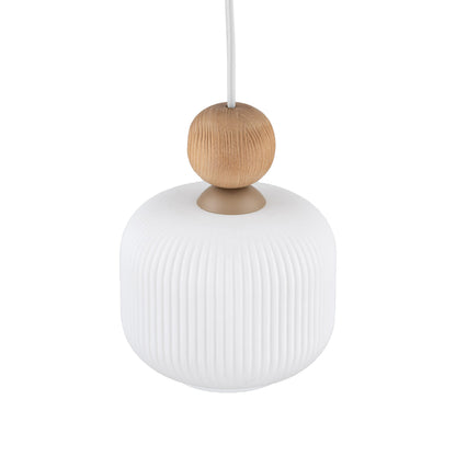 BALLO Ribbed Glass & Wood Mini Pendant for Kitchen Island & Bedside