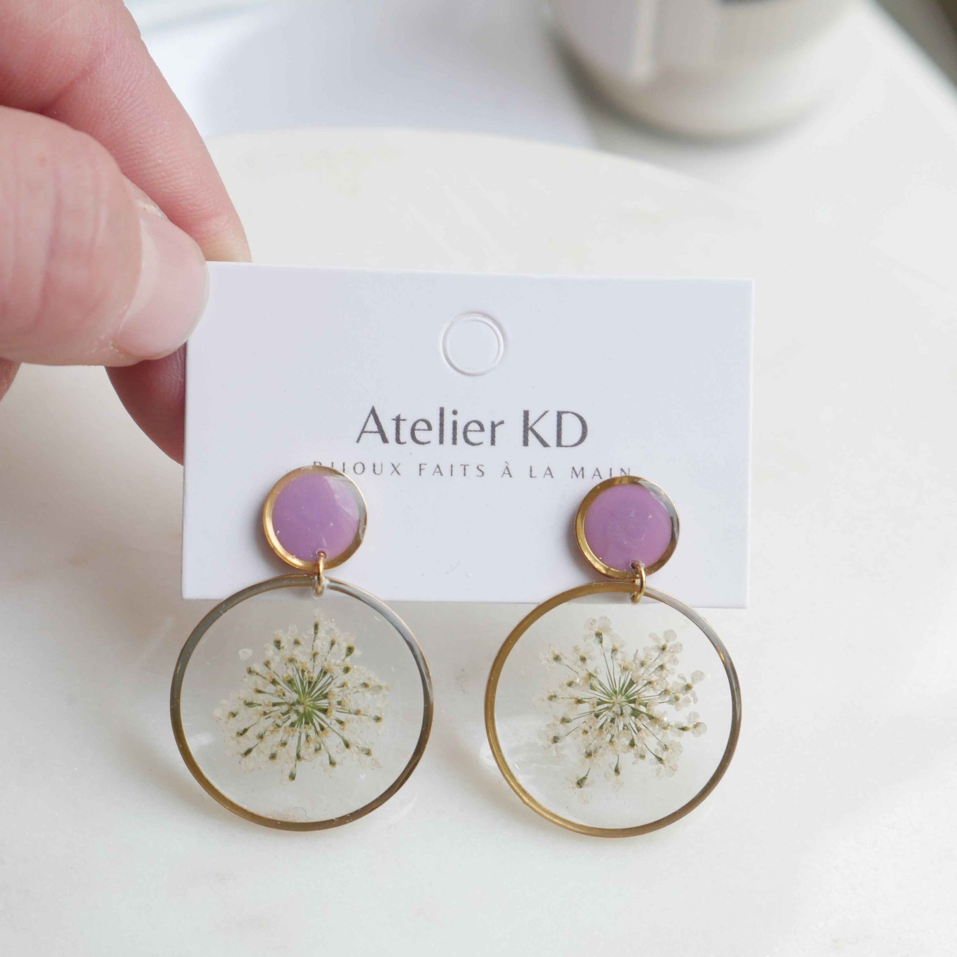 Boucles d'oreilles duo Estelle blanche et Lila - rond (25mm)