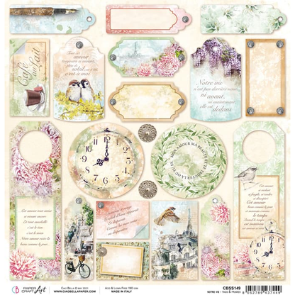 Ciao Bella Notre Vie Tags & Frames Paper Sheet 12"X12" 1 Sheet