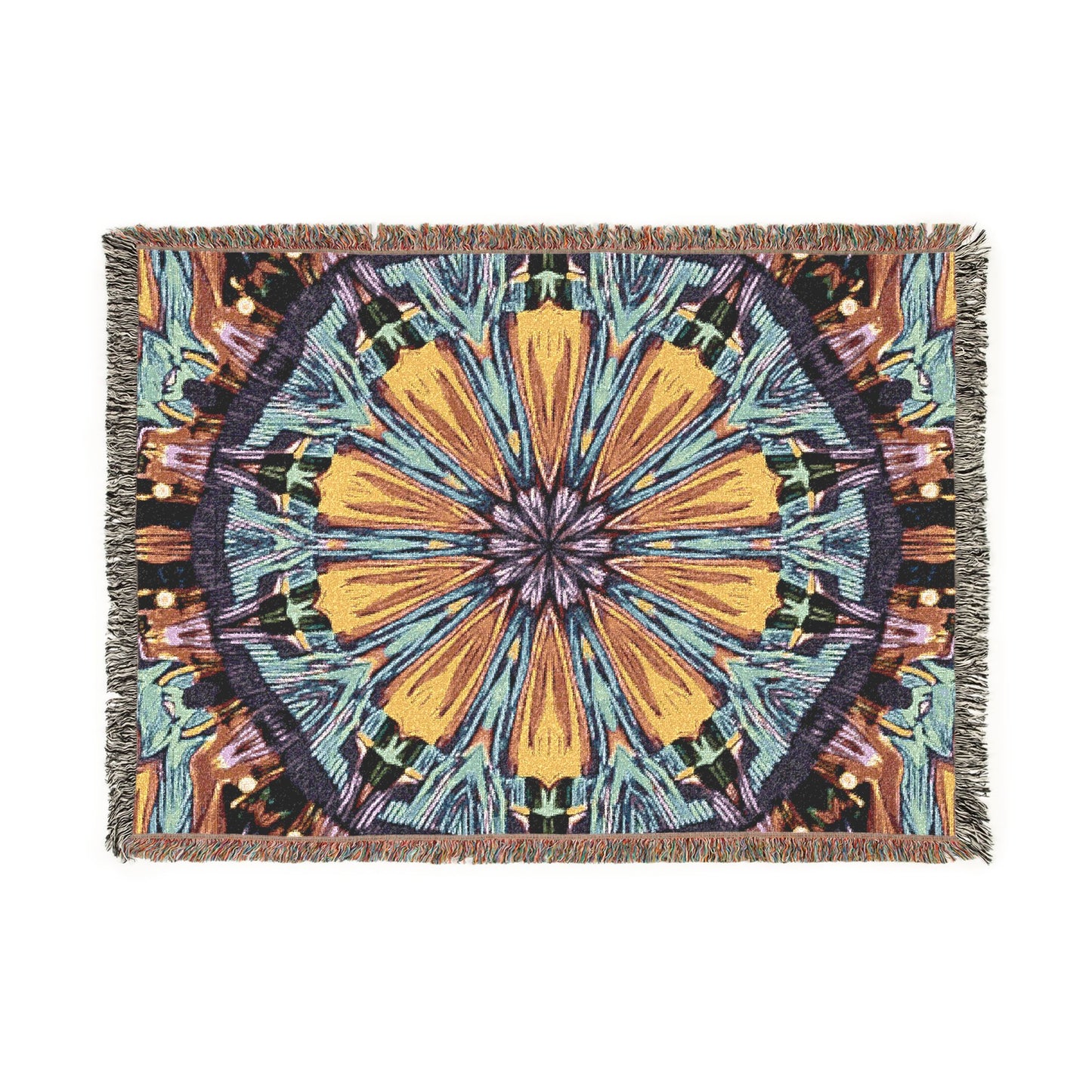 Kaleidoscope Mandala Woven Blanket — Boho Decorative Throw for Living Room & Gift