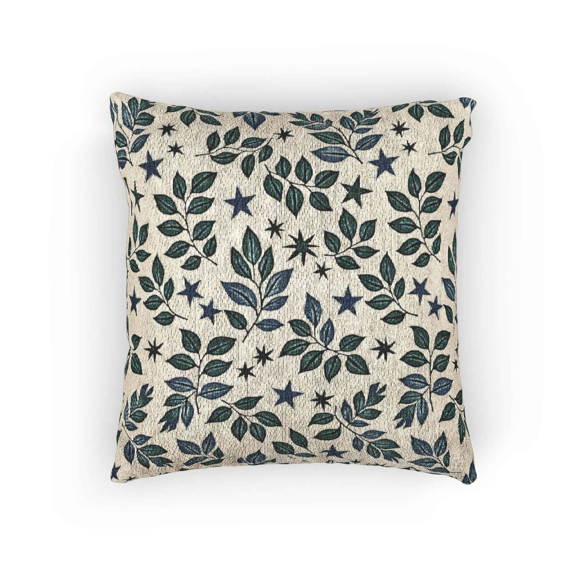 Leaf and Star Pattern Woven Pillow | Botanical Throw Cushion