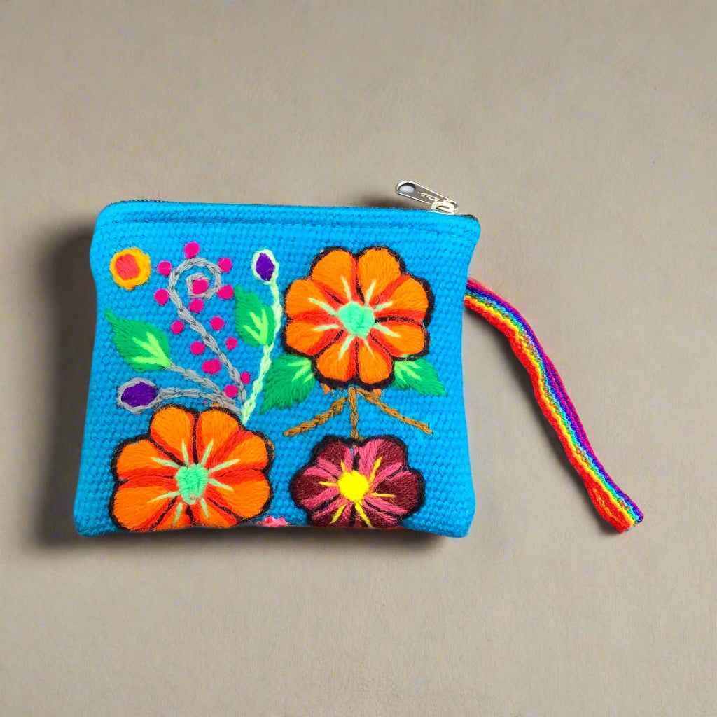 Sky Blue Embroidered Handmade Coin Purse