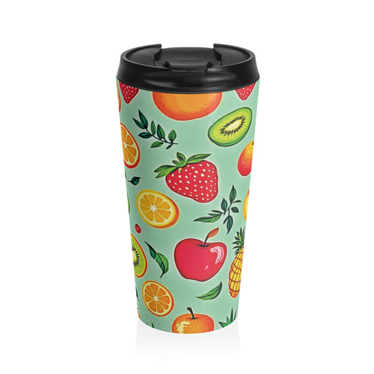 Colorful Fruit Pattern Travel Mug | Strawberry Apple Orange Kiwi Pineapple - AURABAGS SHOP