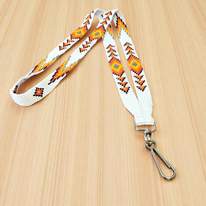 White yellow Native Beaded Lanyard