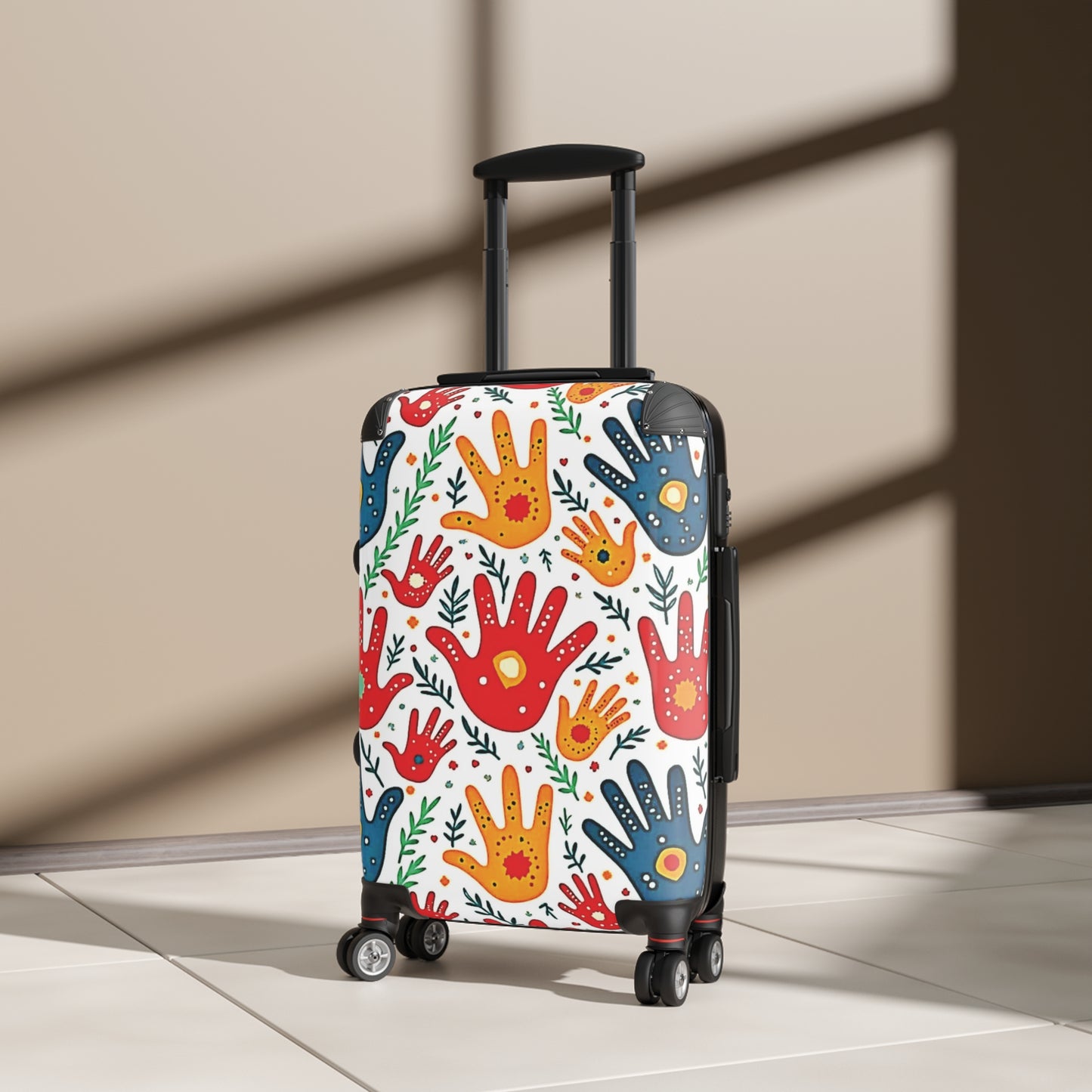 Colorful Handprint Pattern Suitcase — Playful Travel Carry-On for Kids & Families