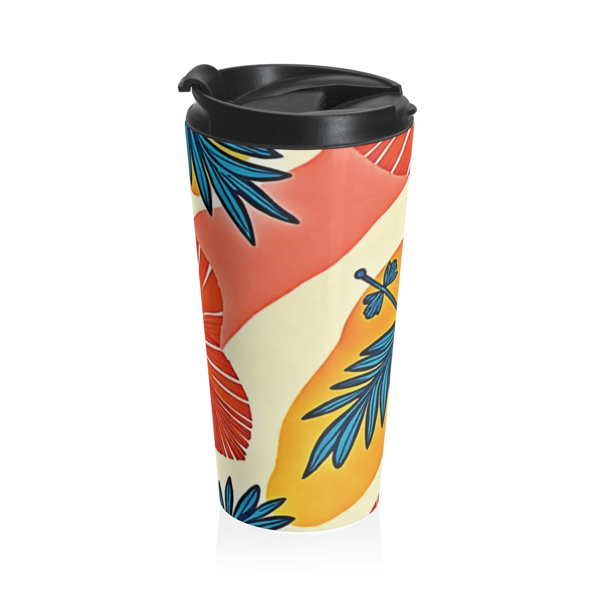 Tropical Palm Leaves Travel Mug | Floral Hibiscus Stainless Steel - AURABAGS SHOP