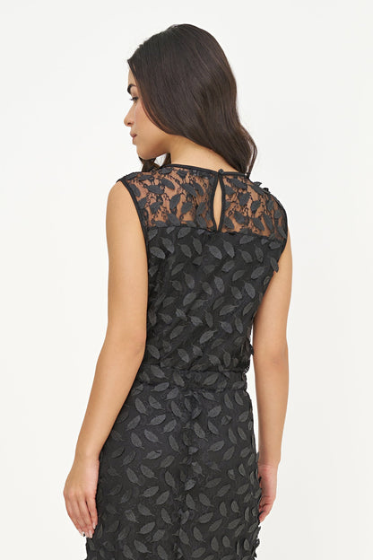 Women's Mesh-Knit Sleeveless Crew-Neck Top with Feather Details