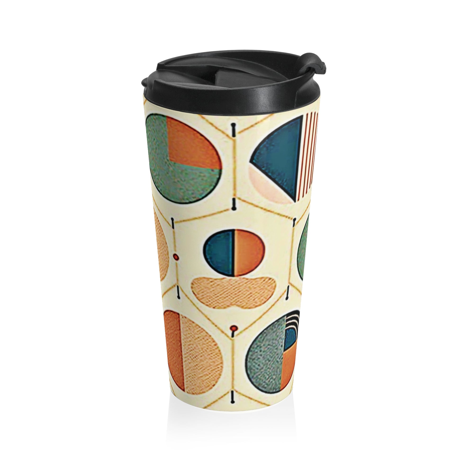 Mid Century Geometric Pattern Travel Mug | Retro Circle Design - AURABAGS SHOP