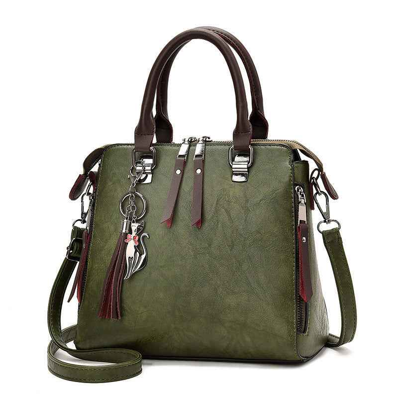 Vintage PU Leather Tassel Handbag for Women, Top-Handle Shoulder Bag