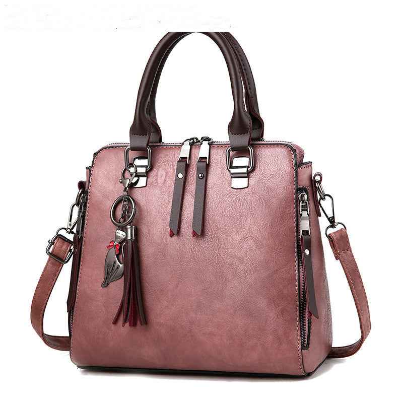 Vintage PU Leather Tassel Handbag for Women, Top-Handle Shoulder Bag