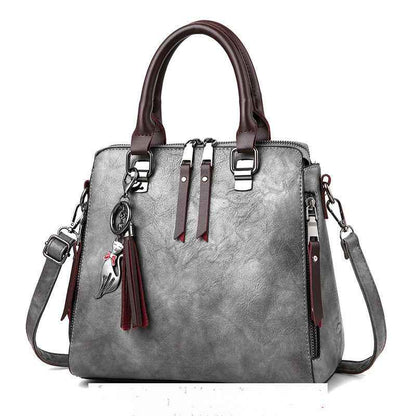 Vintage PU Leather Tassel Handbag for Women, Top-Handle Shoulder Bag
