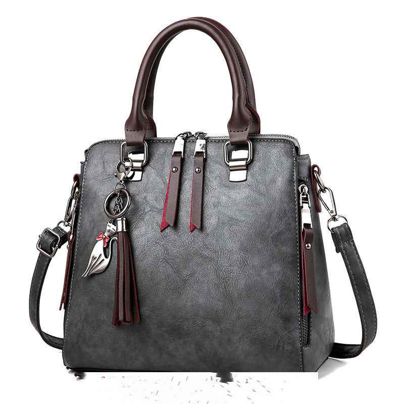 Vintage PU Leather Tassel Handbag for Women, Top-Handle Shoulder Bag
