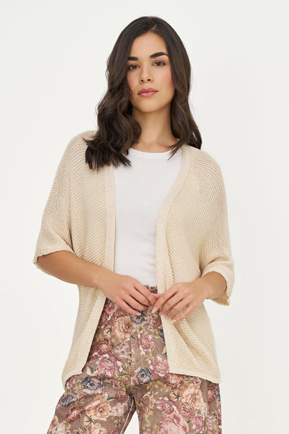 Women's Knit Open Cardigan with Elbow-Length Sleeves