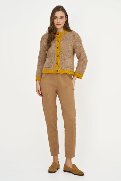 Women's Color-Block Button-Down Cardigan, Long Sleeves & Patch Pockets