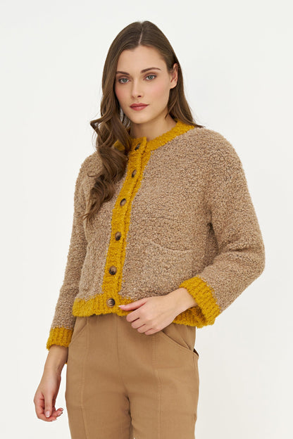 Women's Color-Block Button-Down Cardigan, Long Sleeves & Patch Pockets