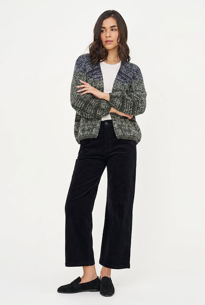Women's Knit Color-Block Open Cardigan with Long Sleeves