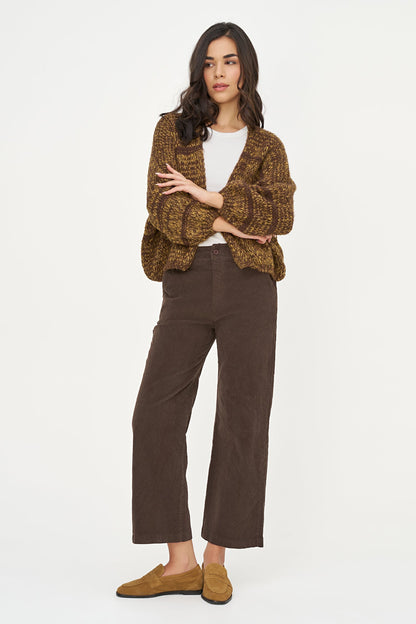 Women's Knit Color-Block Open Cardigan with Long Sleeves