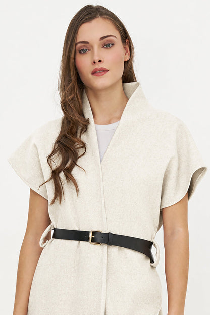 Women's Brushed Woven Open Cardigan with Fringe Hem & Removable Belt