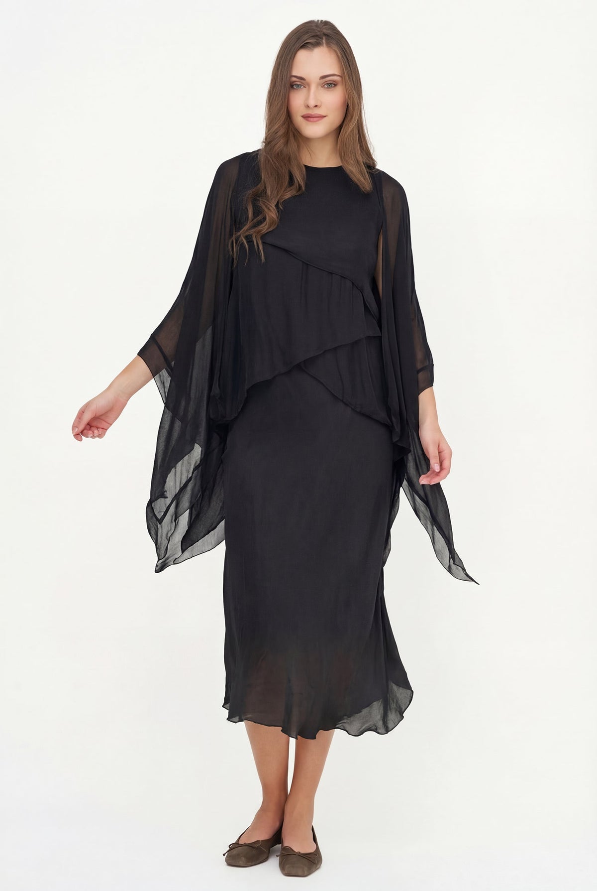 Women's Knit Oversized Cardigan with Sheer Woven Trim Detailing