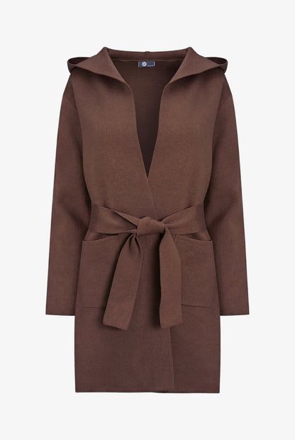 Women's Hooded Cardigan, Long Sleeves, Patch Pockets & Removable Belt