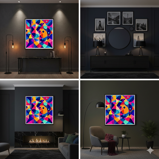 Bold Geometric Symphony Abstract Digital Art – Modern Colorful Wall Decor - AURABAGS SHOP