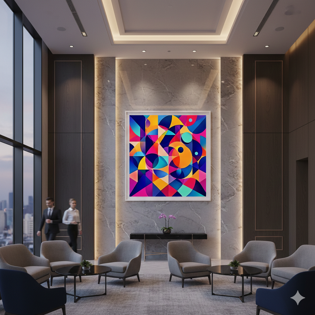 Bold Geometric Symphony Abstract Digital Art – Modern Colorful Wall Decor - AURABAGS SHOP
