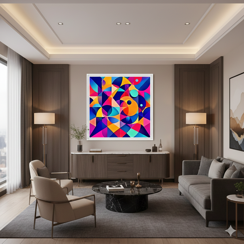 Bold Geometric Symphony Abstract Digital Art – Modern Colorful Wall Decor - AURABAGS SHOP