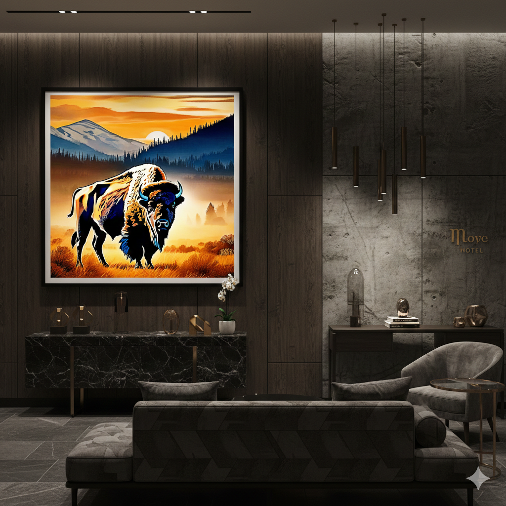 Vibrant Bison Sunset Digital Art - AURABAGS SHOP