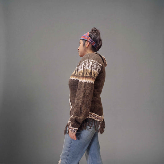 OLDTRIBES™ Women Cardigan Brown Alpaca Sweater