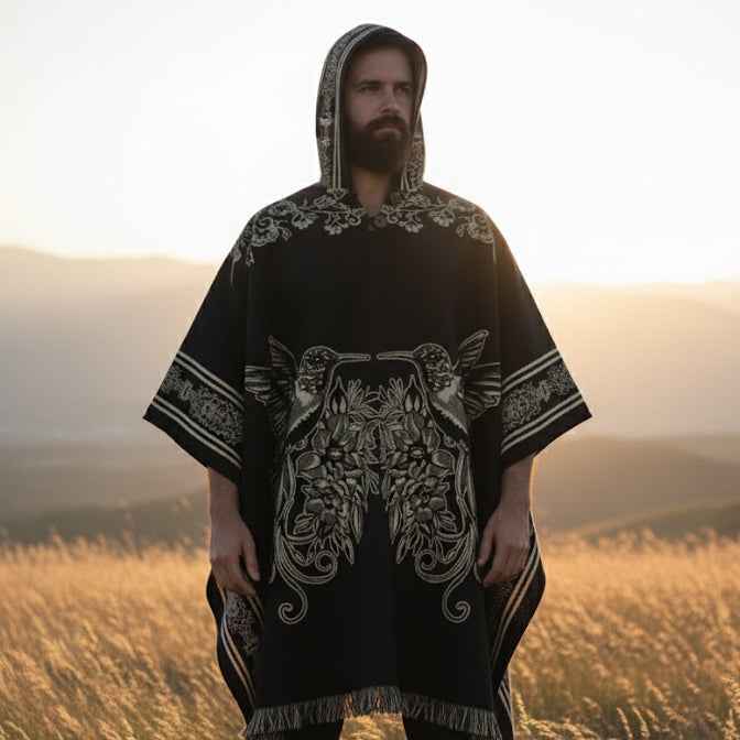 Hummingbirds HandMade Wool Poncho