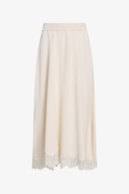 Women's Fine Knit Pull-On A-Line Skirt with Lace Trim