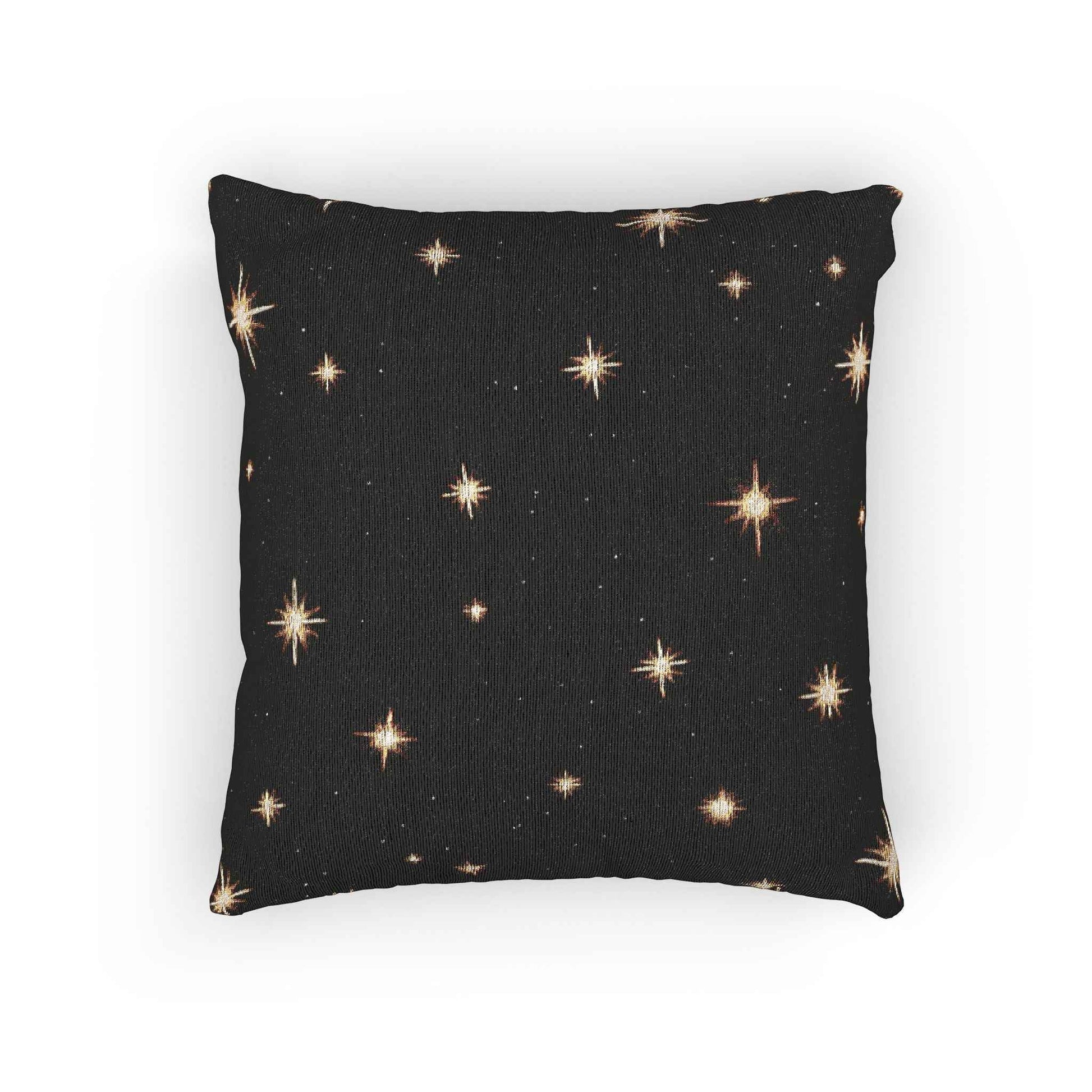 Starry Night Sparkle Woven Pillow | Black Cross-Stitch Stars