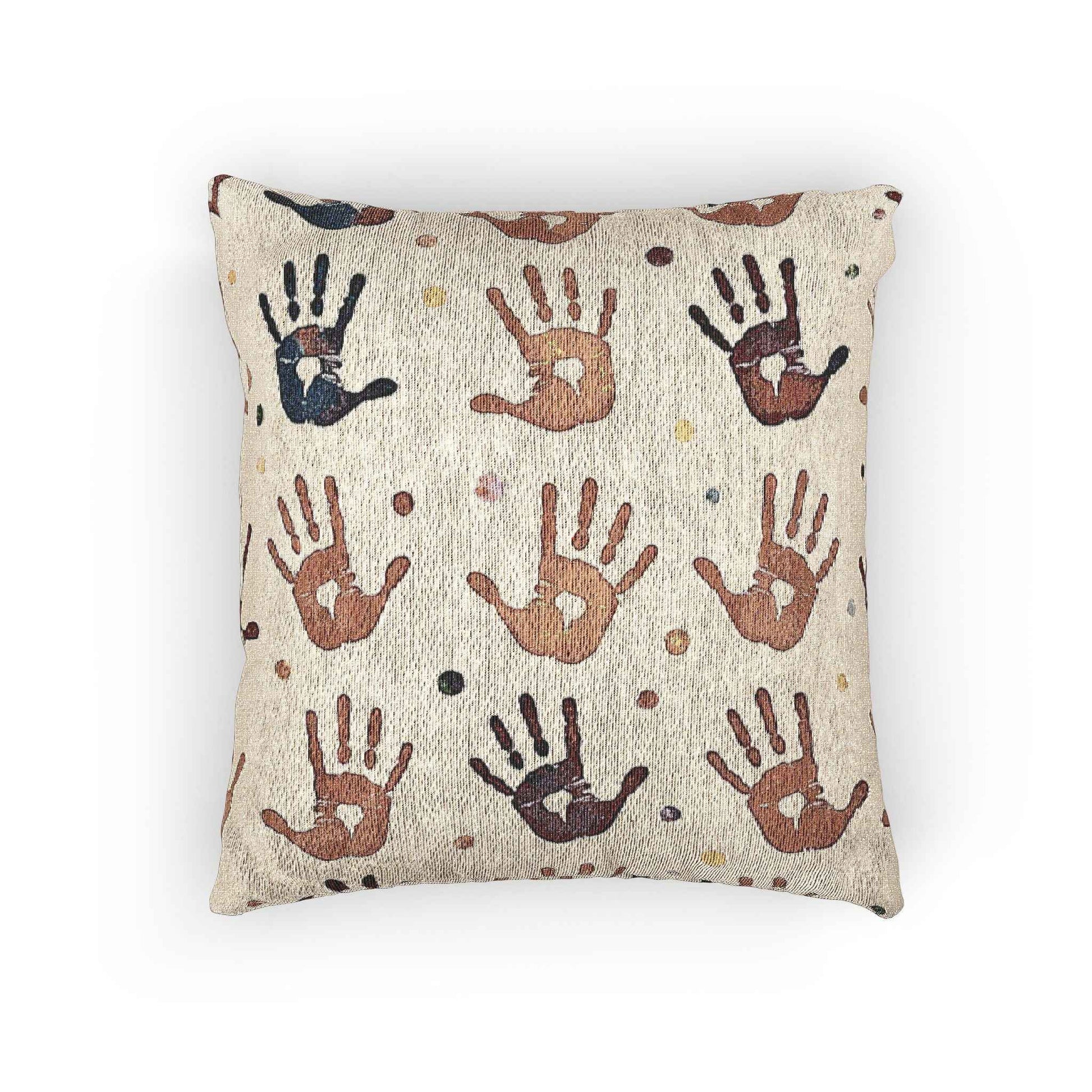 Handprint Pattern Woven Pillow | Boho Tribal Decorative Cushion