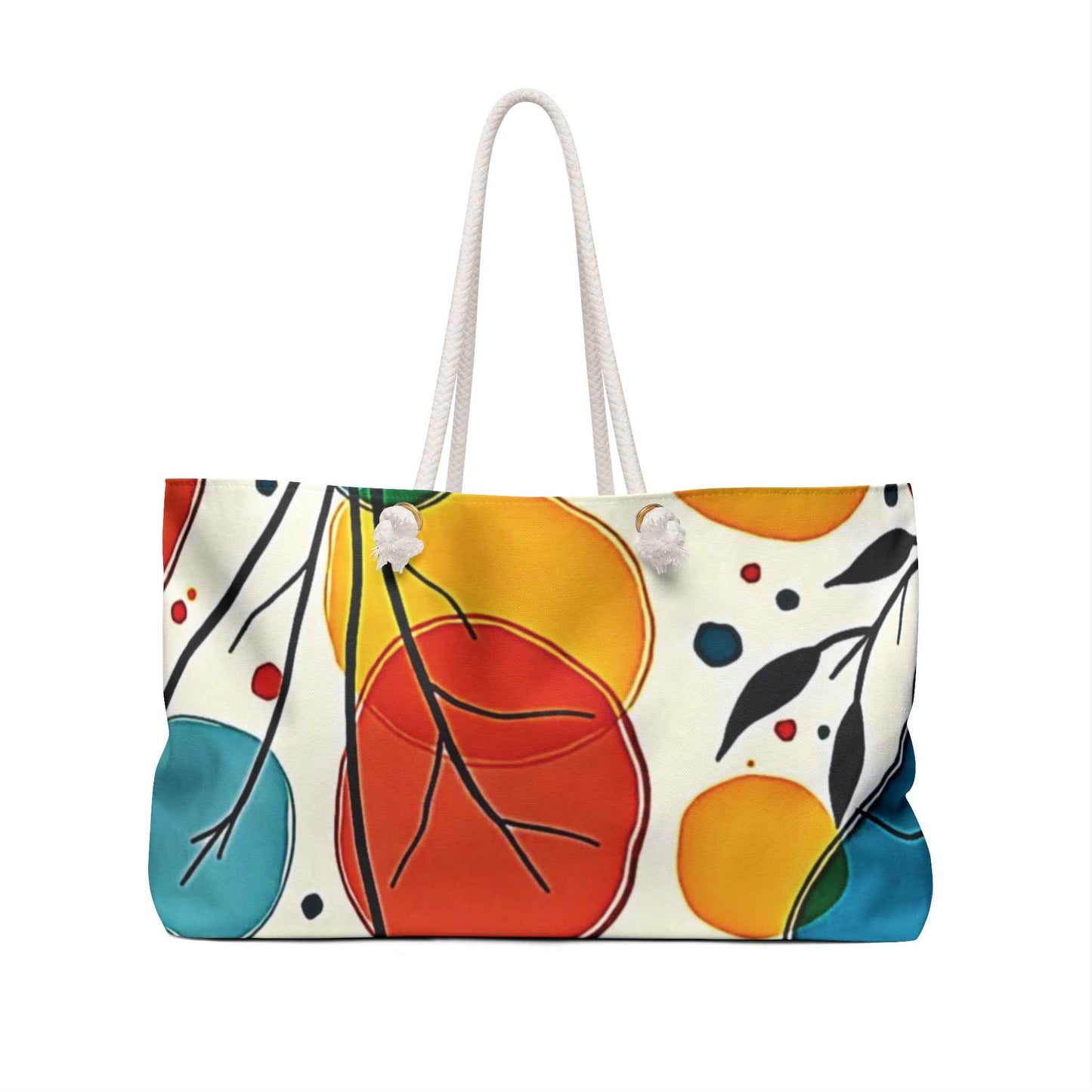 Colorful Abstract Leaves Weekender Bag | Teal Red Yellow Botanical Pattern |Large Tote Bag | Mom Weekender Bag | Busy Mom Bag