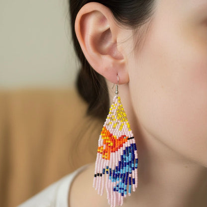 Pink Sky Dancer Beaded Earrings