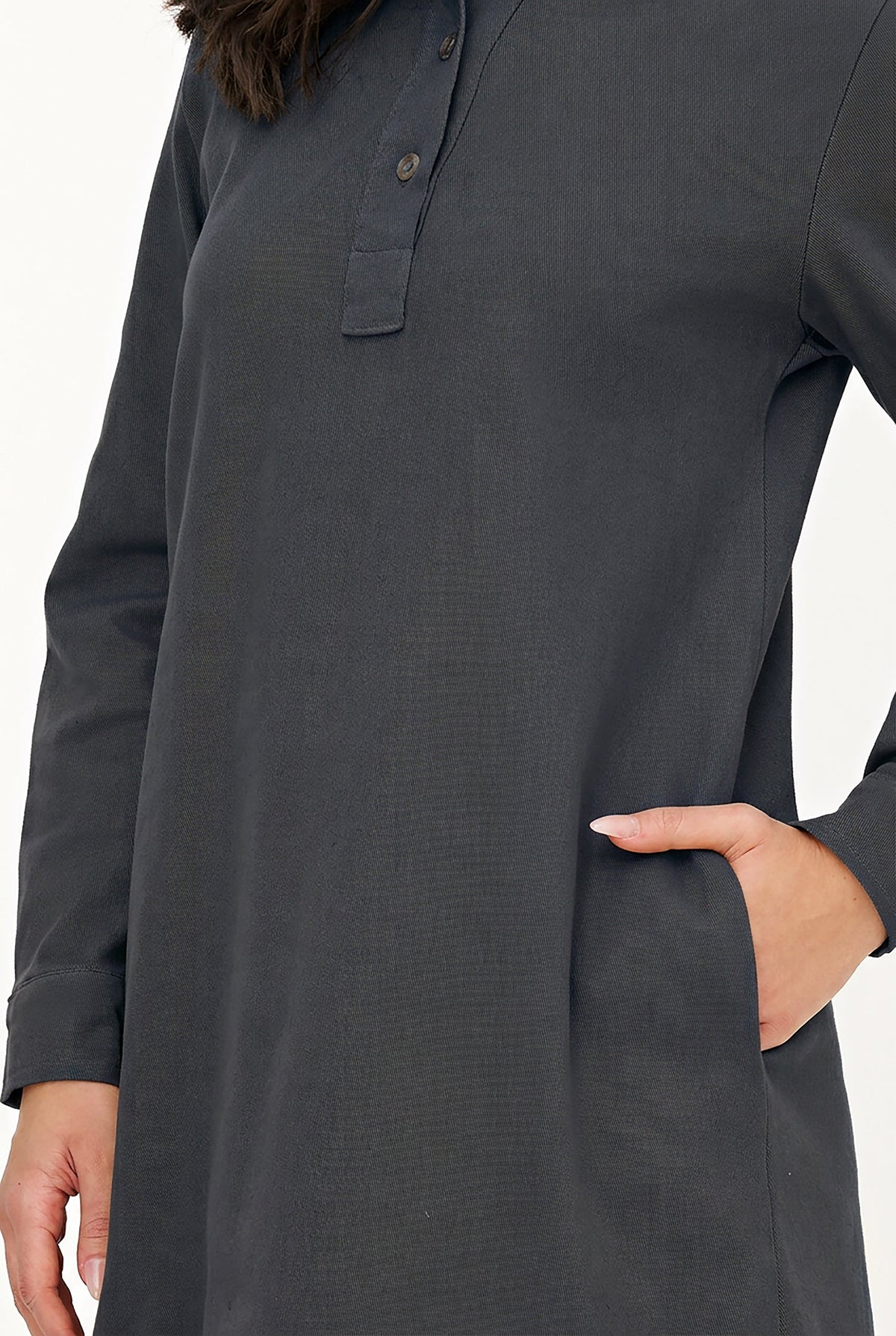 Women's A-Line Dress, Long Sleeves, Partial Button Placket & Pockets