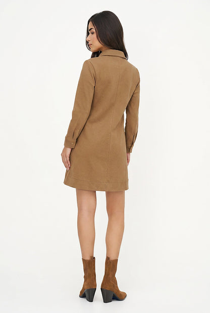 Women's A-Line Dress, Long Sleeves, Partial Button Placket & Pockets