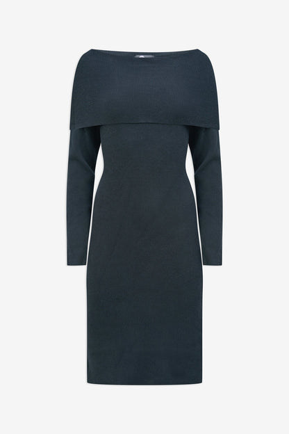 Women's Knit Off-Shoulder Dress with Foldover Neckline & Long Sleeves