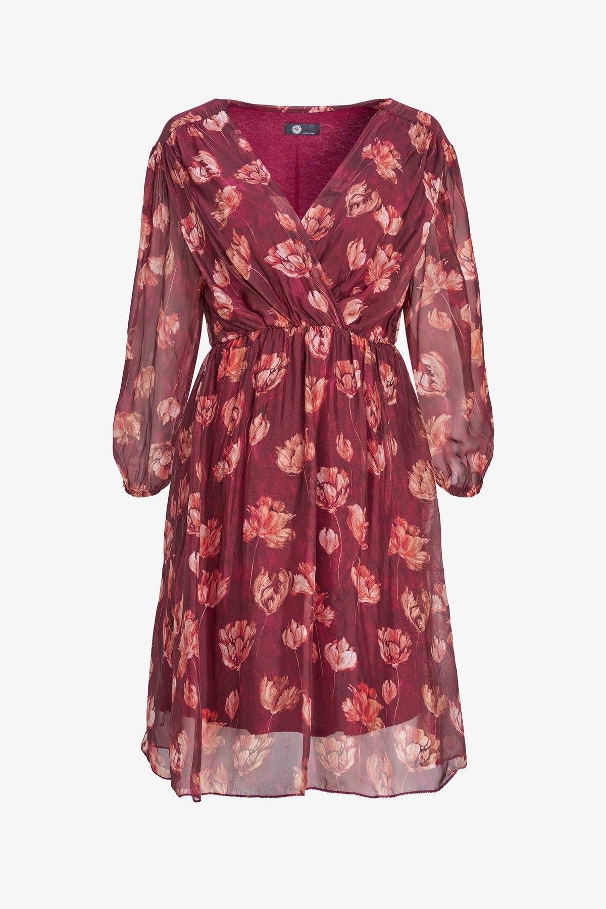 Women's Printed Woven Dress, Long Sleeves & Fixed Crossover V-Neck