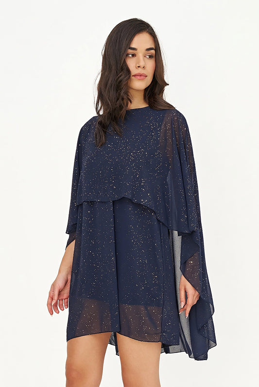 Women's Foil-Printed Woven Cape Dress